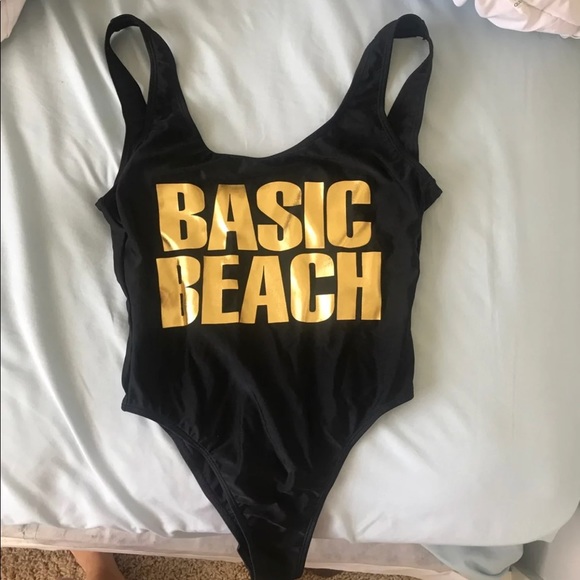 NWT black and gold “basic beach” swimsuit - Picture 1 of 2